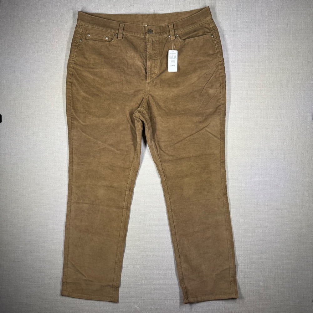 L.L.Bean Womens BeanFlex Corduroy Pants Dune Brown Straight Leg Size 18R NWT